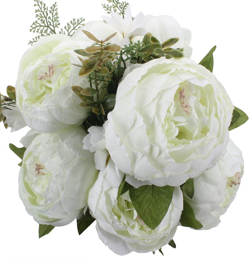Duovlo باقة Duovlo Springs Flowers من الحرير الاصطناعي الفاوانيا لتزيين المنزل والزفاف حزمة من 1 (أبيض ربيعي) - Image 1